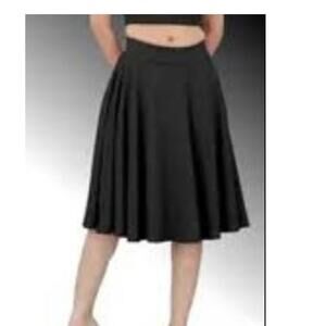 Linda Leal Womens Stretch Pleated Pull-On A-Line Midi Skirt Size XS Black NWT